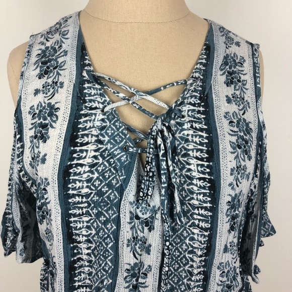 Aqua Printed Cold Shoulder T-shirt - Picture 3 of 5